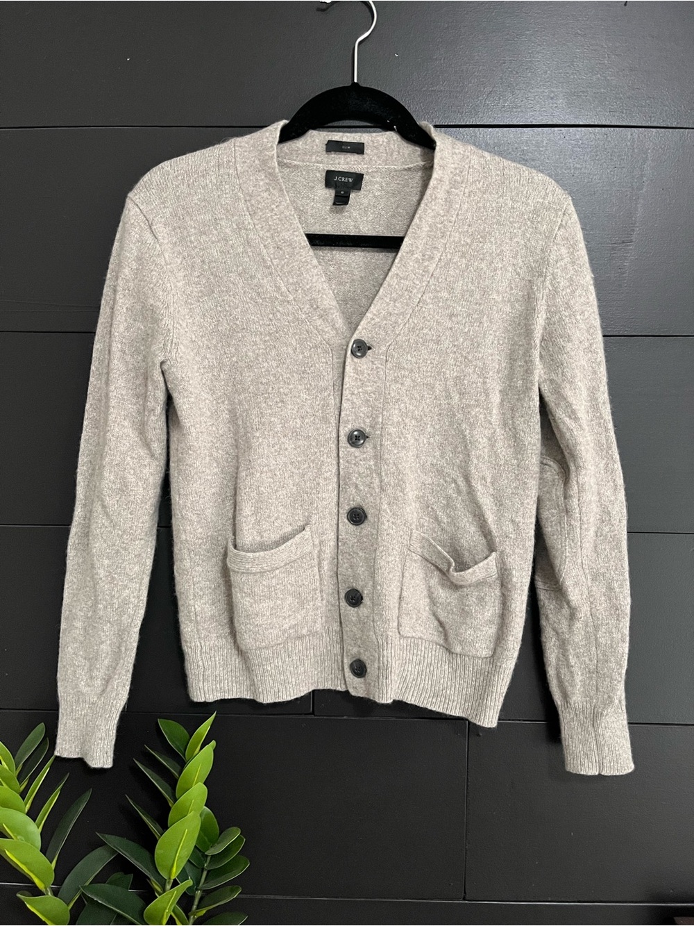 J.CREW Unisex Wool Button Down Beige Sweater Cardigan Slim Sz Small EUC